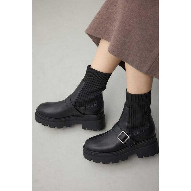 BLK | ベルトデザイントラックソールソックスブーツ | AZUL BY MOUSSY