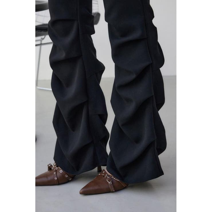 DIDU 2021 メッシュフレアパンツ レギンス アシメギャザーデザイン 裾ギャザーフレアパンツ[品番：AZLW0023201]｜AZUL BY MOUSSY