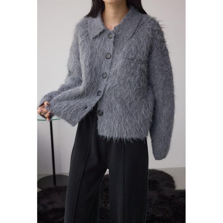 T.GRY | シャギー襟付きニットカーデ | AZUL BY MOUSSY