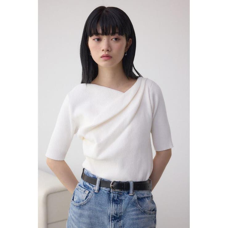 ドレープデザイン5分袖リブニット | AZUL BY MOUSSY | 詳細画像2 
