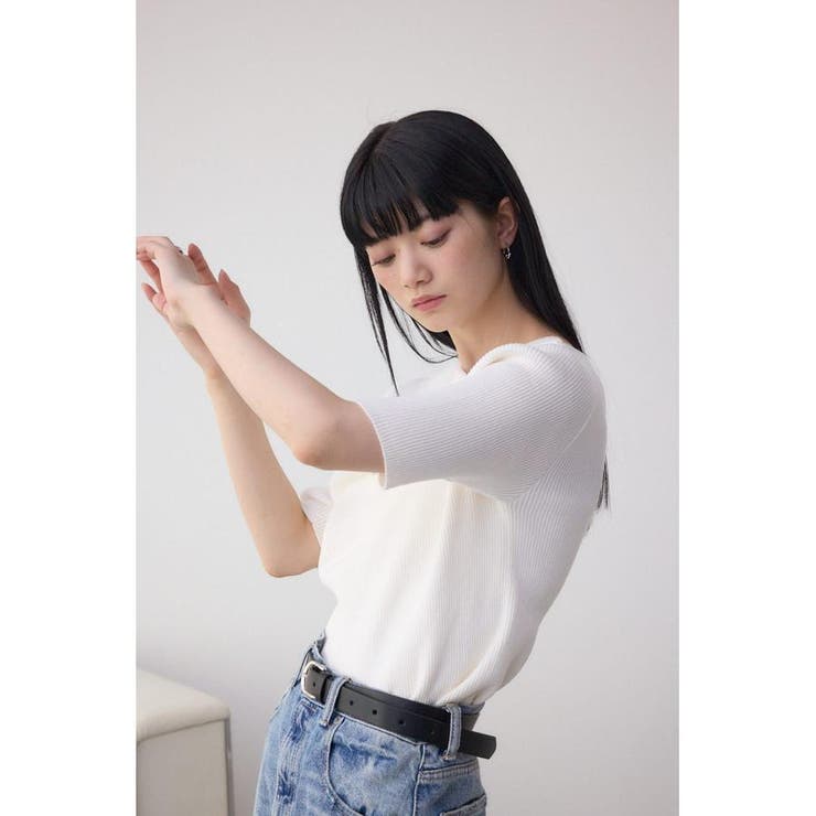 ドレープデザイン5分袖リブニット | AZUL BY MOUSSY | 詳細画像3 