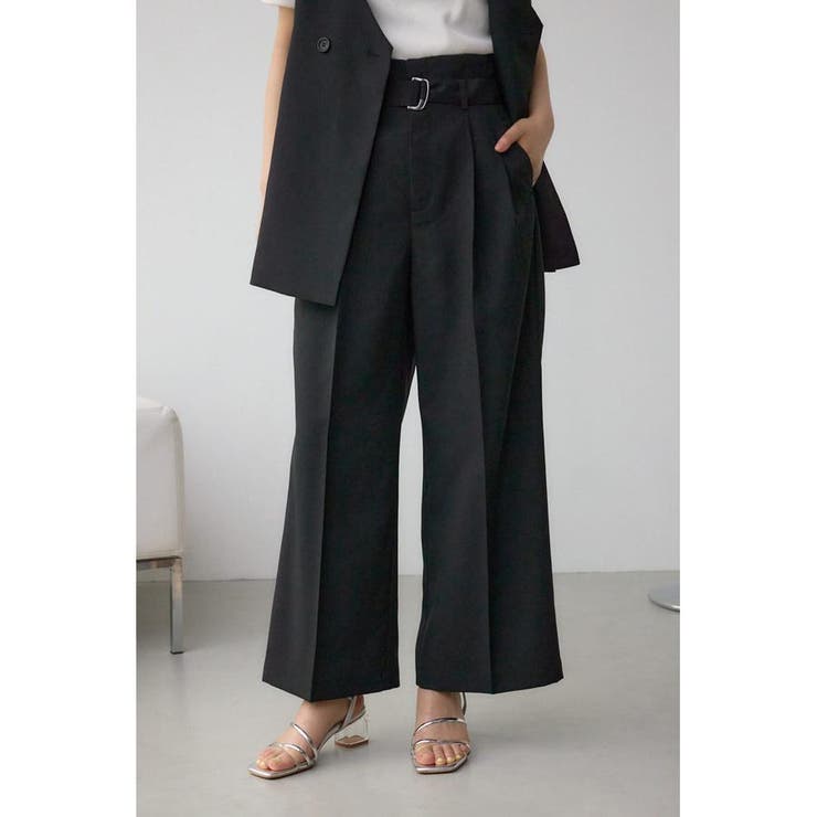 BLK | イージーケアリネンライクベルトワイドパンツ | AZUL BY MOUSSY