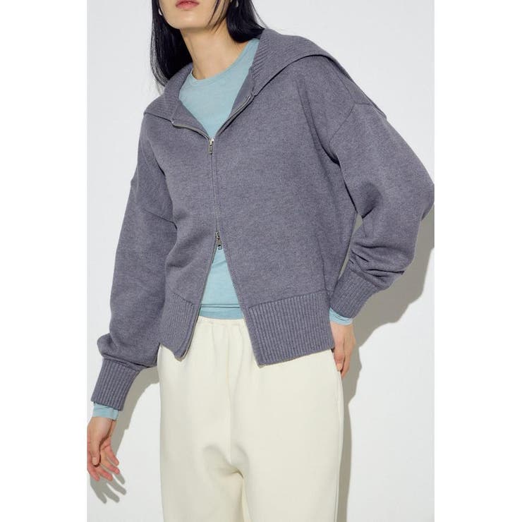 T.GRY | ダブルジップビッグカラーニット | AZUL BY MOUSSY