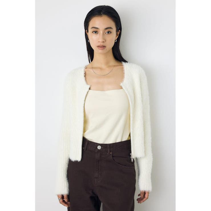 O/WHT1 | ダブルジップシャギーニットカーディガン | AZUL BY MOUSSY