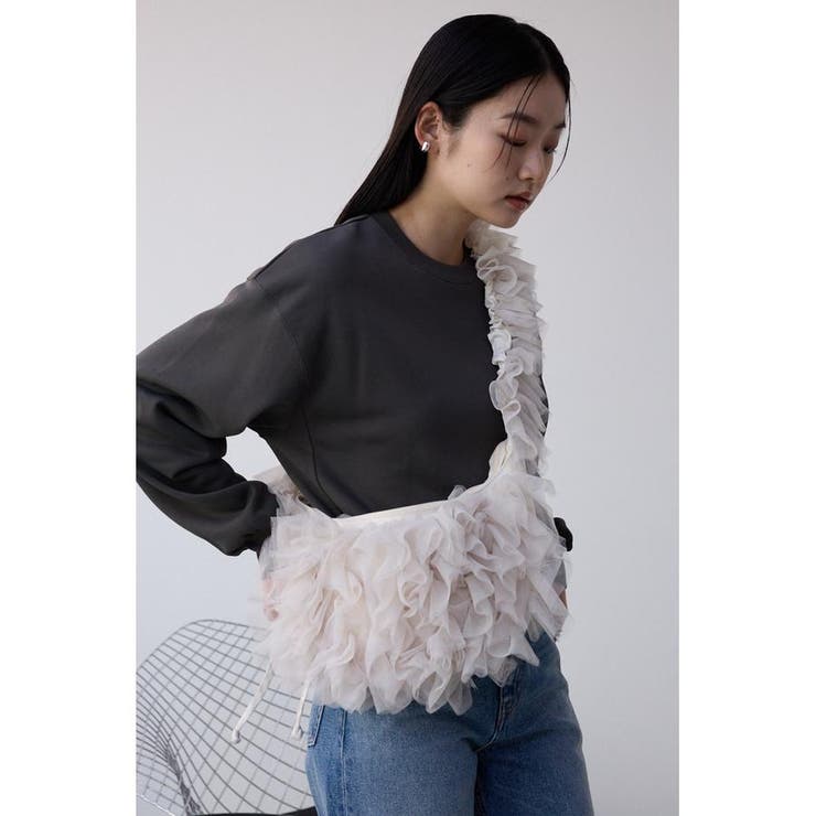 再入荷！チュールショルダー付きヌビバッグ セール】チュールフリルバッグ（ショルダーバッグ）｜paravion