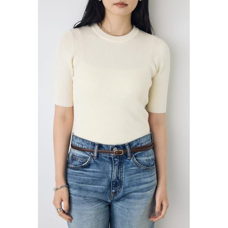 ハーフスリーブクルーネックニットトップス | AZUL BY MOUSSY | 詳細画像1 