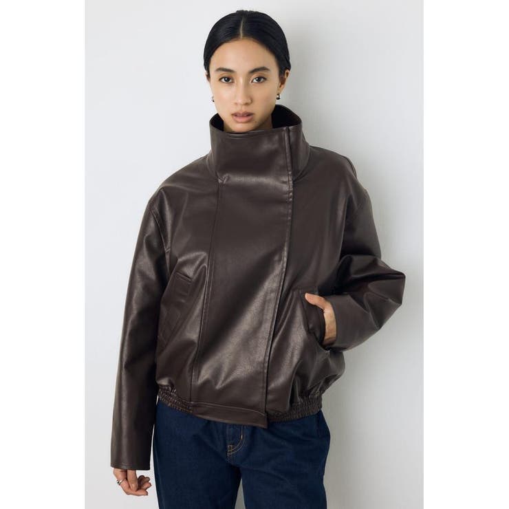D/BRN3 | フェイクレザースタンド中綿キルティングブルゾン | AZUL BY MOUSSY