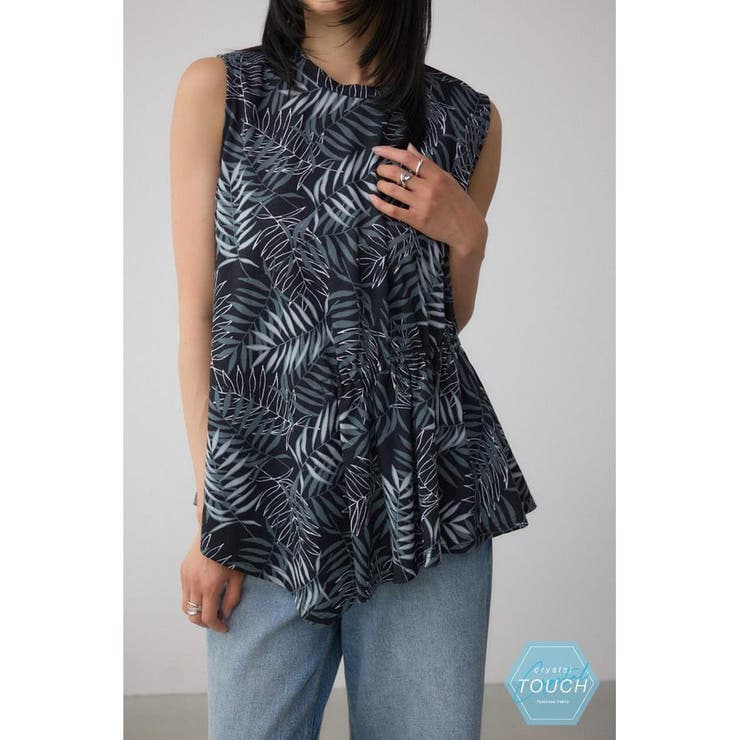 柄BLK5 | C/T冷感アシメギャザートップス | AZUL BY MOUSSY