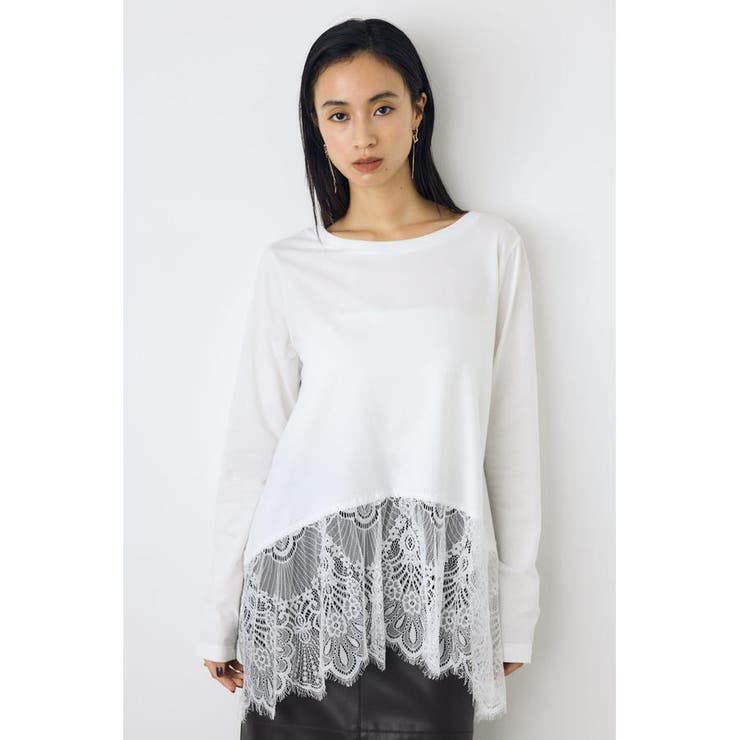 ヘムレースドッキング長袖トップス | AZUL BY MOUSSY | 詳細画像1 