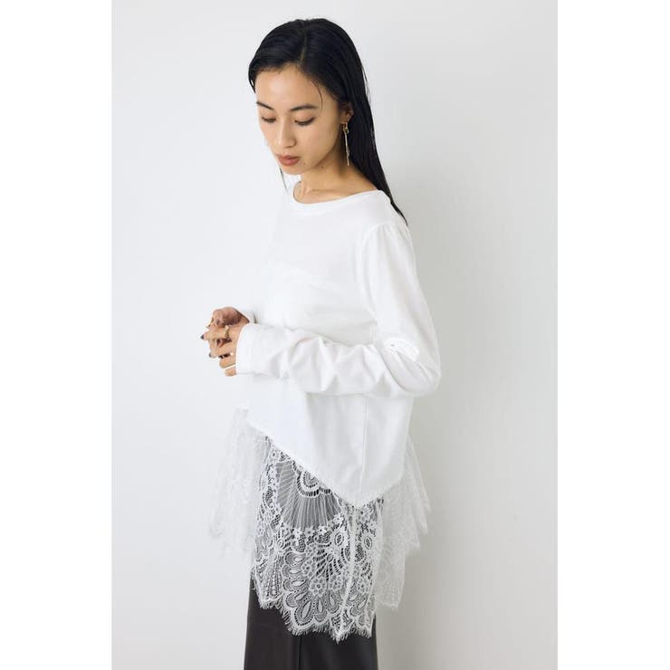 ヘムレースドッキング長袖トップス | AZUL BY MOUSSY | 詳細画像4 