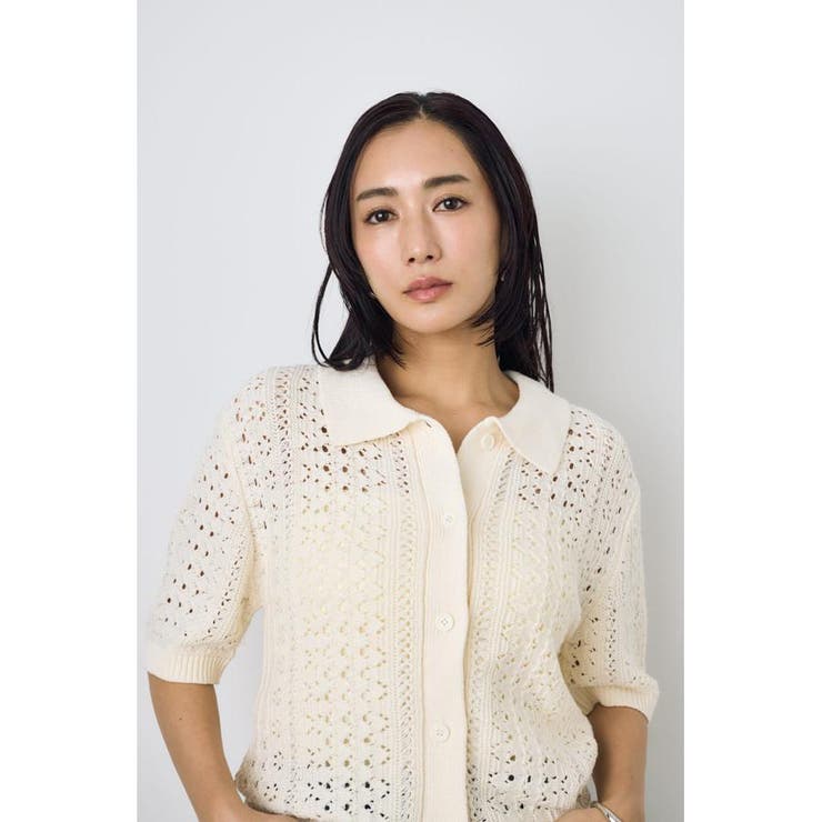 クロシェニットポロカラーカーディガン | AZUL BY MOUSSY | 詳細画像1 