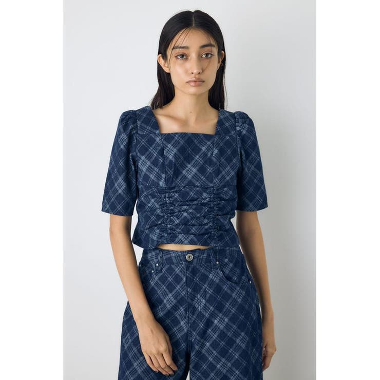 フロントギャザーデニムチェックブラウス | AZUL BY MOUSSY | 詳細画像10 