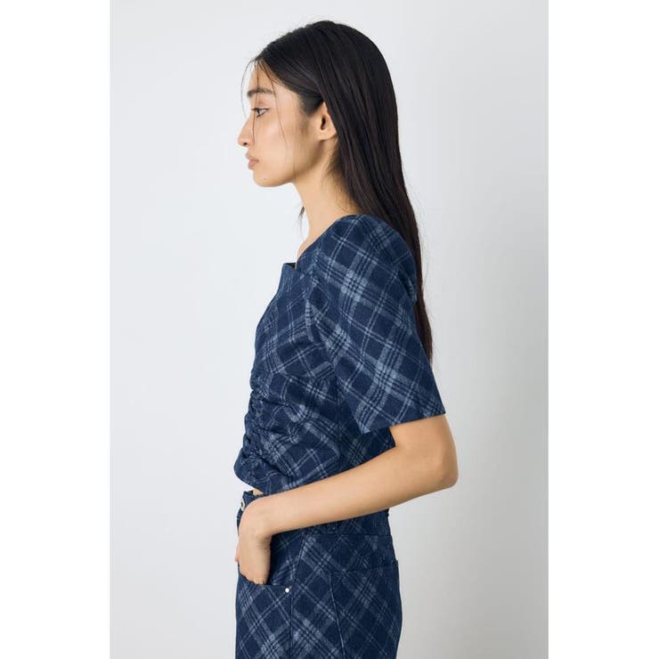 フロントギャザーデニムチェックブラウス | AZUL BY MOUSSY | 詳細画像12 