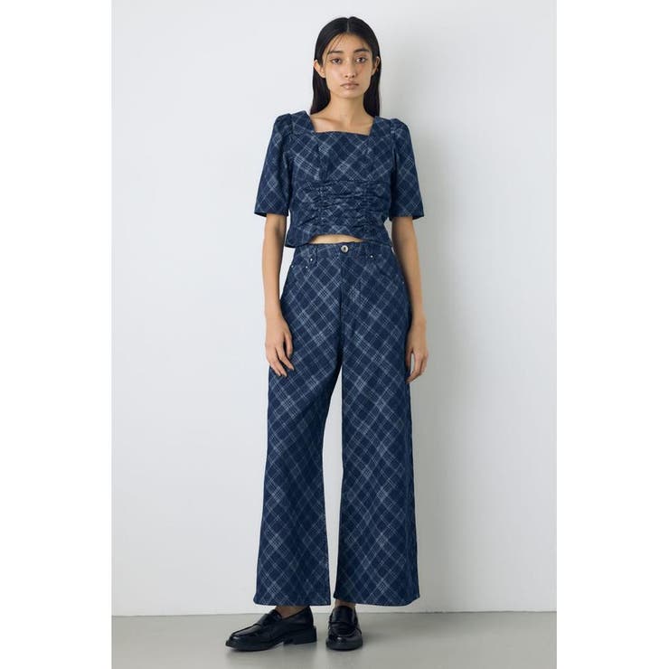 フロントギャザーデニムチェックブラウス | AZUL BY MOUSSY | 詳細画像14 