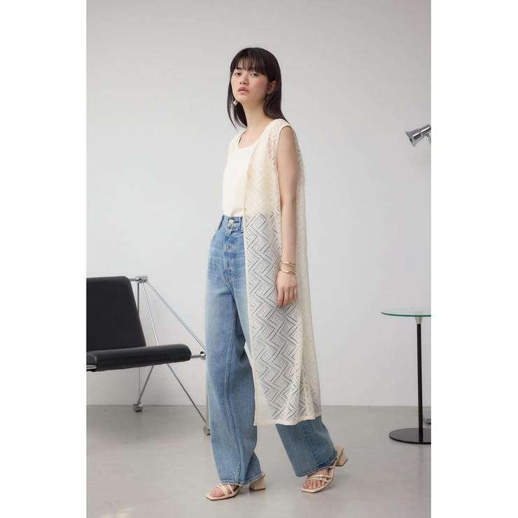 ロングジレ　ホワイト 前後2WAYレースロングジレ[品番：AZLW0023537]｜AZUL BY MOUSSY