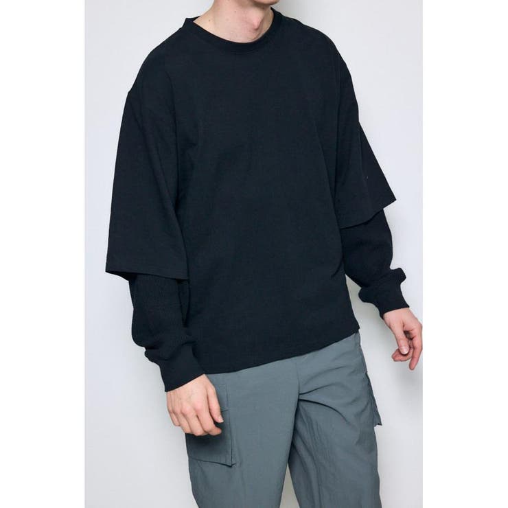 BLK | ワッフルレイヤードロンTEE | AZUL BY MOUSSY