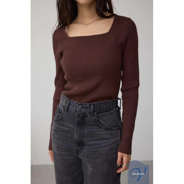BRN | VENUSスクエアネックリブニット | AZUL BY MOUSSY