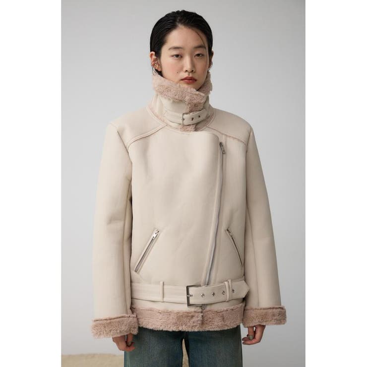 sudo フェイクレザーブルゾン「round neck」ベージュ フェイクレザー ショートブルゾン ( セットアップ 可)