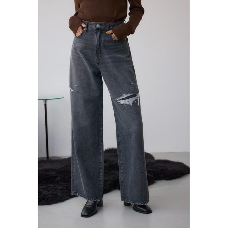 L/BLK1 | AZUL DENIM リペアワイドデニム | AZUL BY MOUSSY