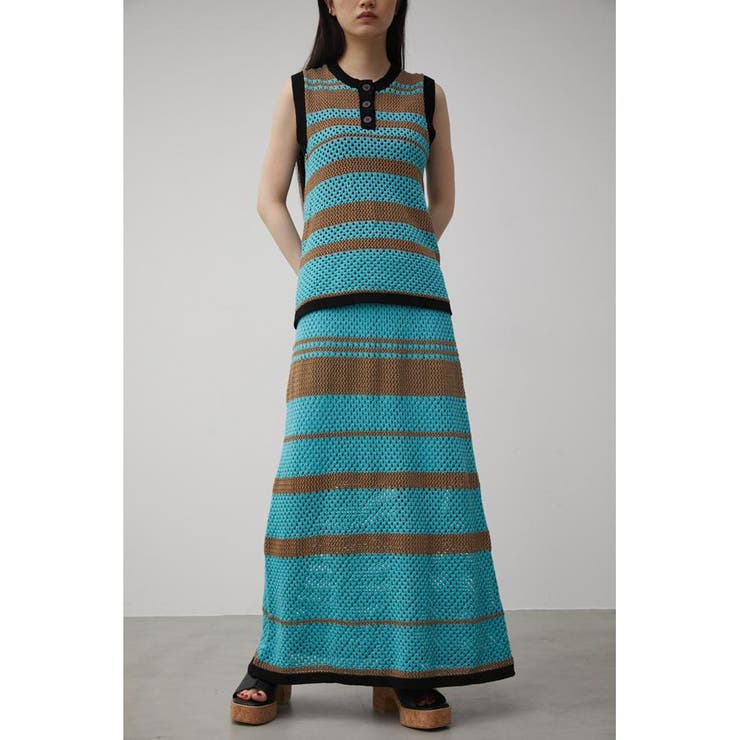 MULTI BORDER MESH KNIT SKIRT | AZUL BY MOUSSY | 詳細画像3 