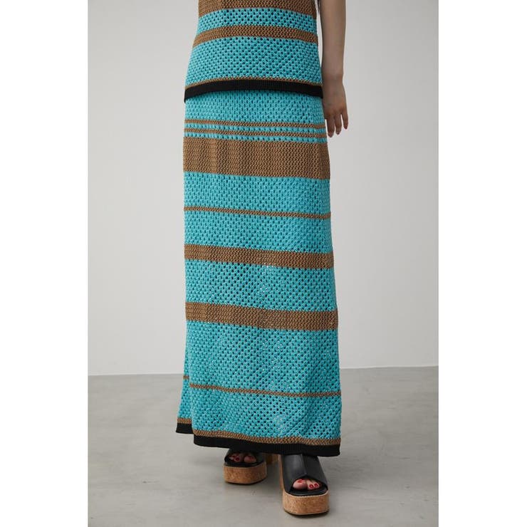 柄BLU5 | MULTI BORDER MESH KNIT SKIRT | AZUL BY MOUSSY