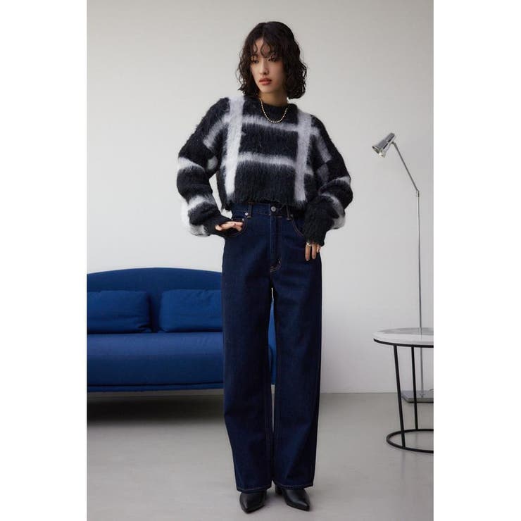 チェックパターンクロップドシャギーニット | AZUL BY MOUSSY | 詳細画像4 