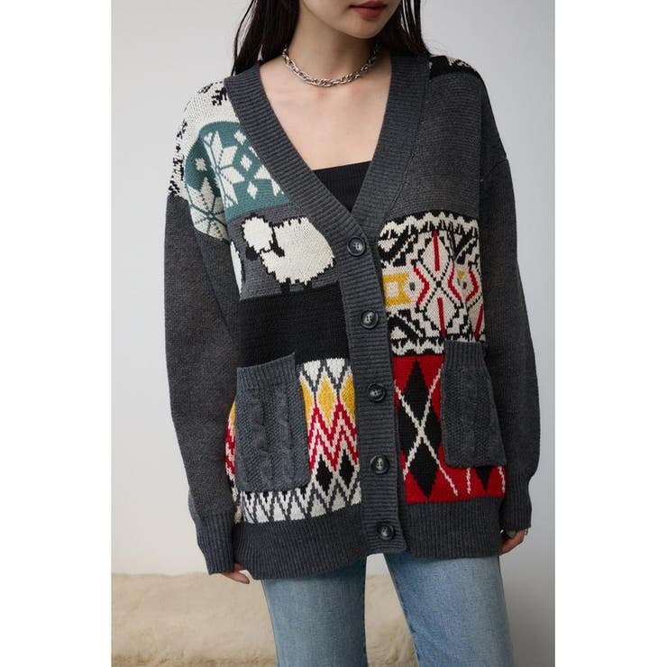 GRY | パッチワークカーディガン | AZUL BY MOUSSY