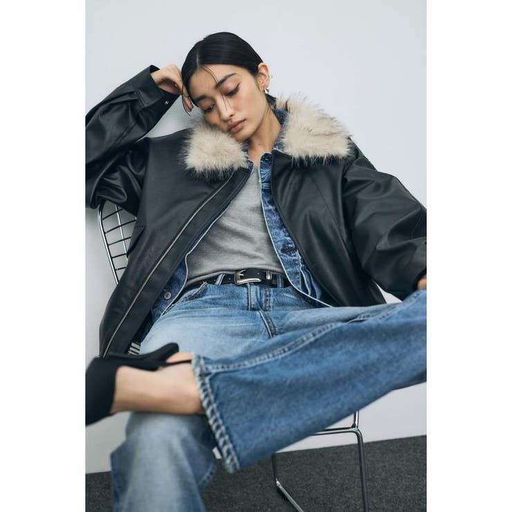 フェイクレザー/スエード2WAYファー付ブルゾン | AZUL BY MOUSSY | 詳細画像2 