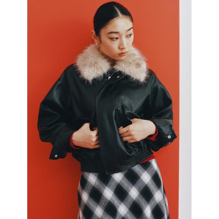 フェイクレザー/スエード2WAYファー付ブルゾン | AZUL BY MOUSSY | 詳細画像4 