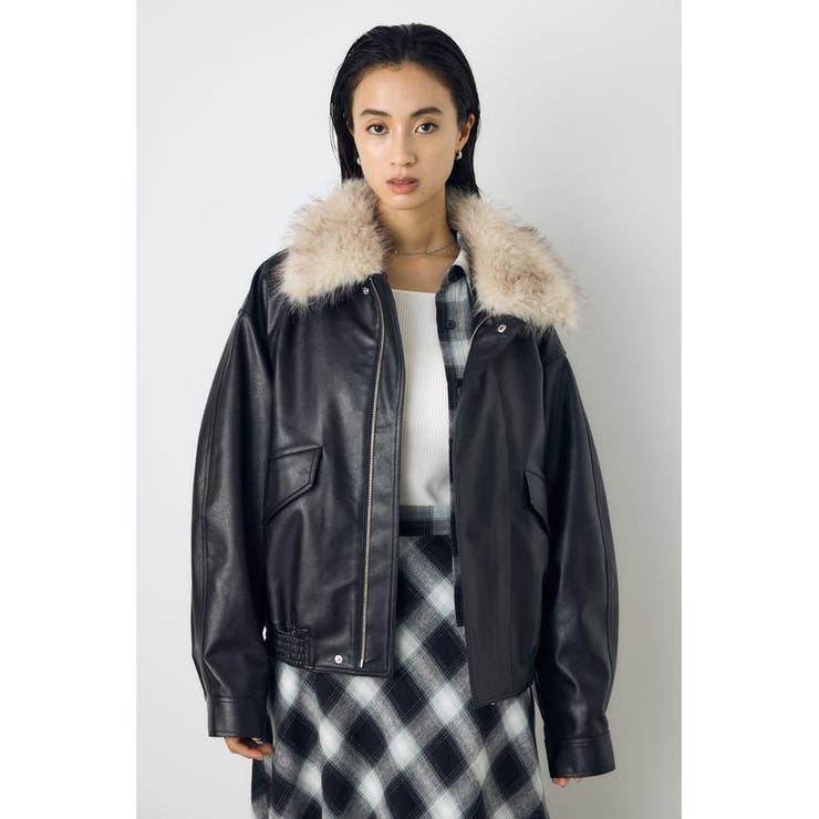 フェイクレザー/スエード2WAYファー付ブルゾン | AZUL BY MOUSSY | 詳細画像6 
