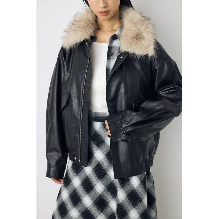 フェイクレザー/スエード2WAYファー付ブルゾン | AZUL BY MOUSSY | 詳細画像8 