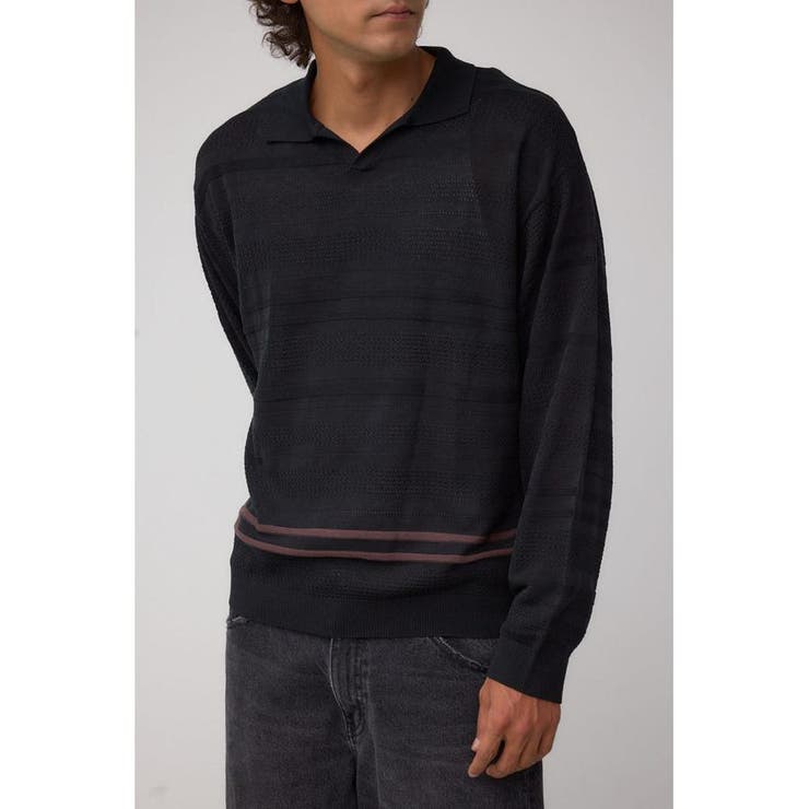 BLK | 編地変化長袖ニットポロ | AZUL BY MOUSSY