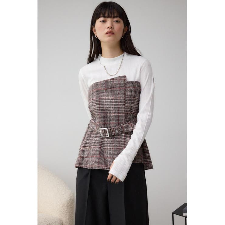 チェックビスチェドッキングトップス[品番：AZLW0022781]｜AZUL