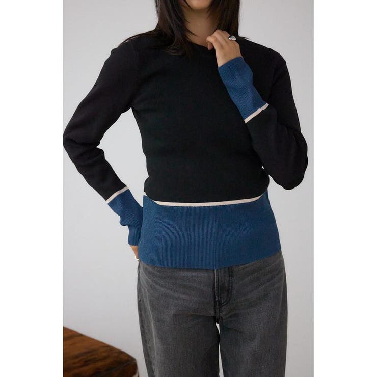 柄BLK5 | ラメバイカラーニットトップス | AZUL BY MOUSSY