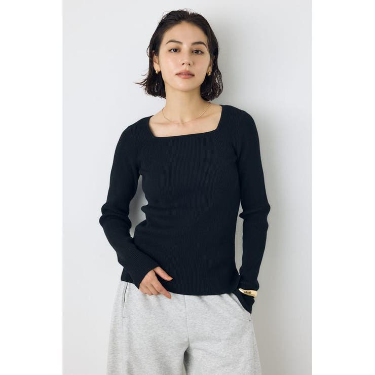 BLK | スクエアネックリブニット | AZUL BY MOUSSY