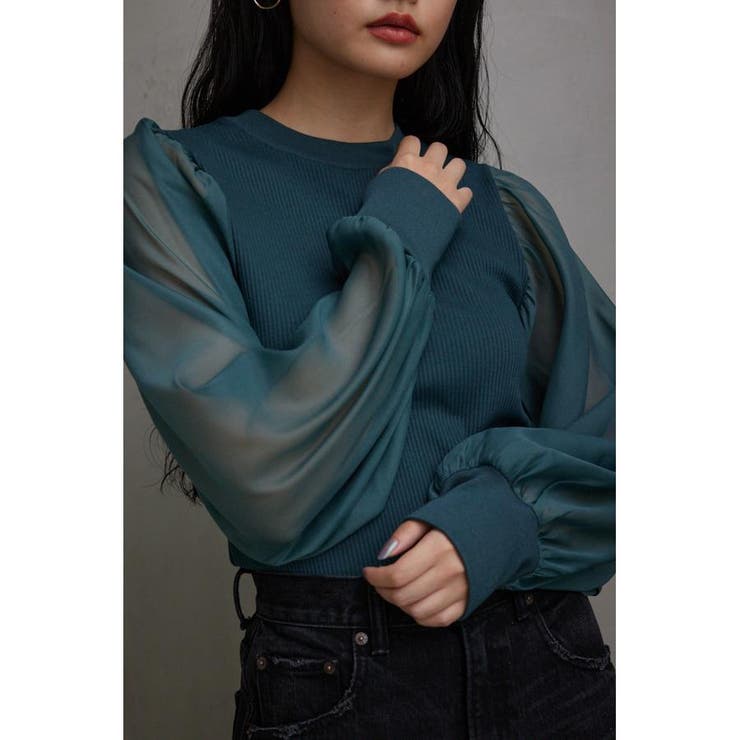 袖シアー袖リブトップス | AZUL BY MOUSSY | 詳細画像23 