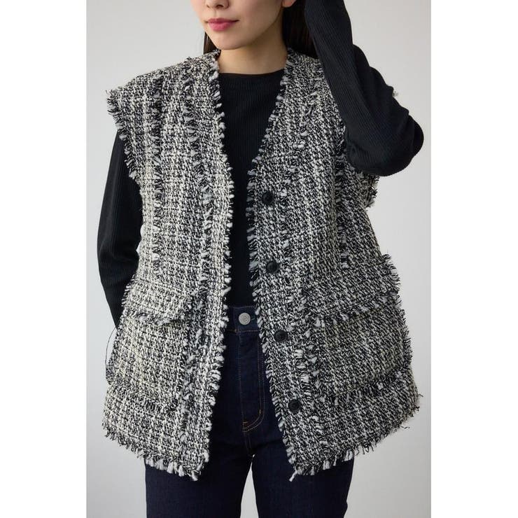 柄WHT5 | ツイードフリンジベスト | AZUL BY MOUSSY
