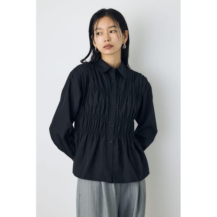 BLK | シャーリングデザイン長袖シャツ | AZUL BY MOUSSY