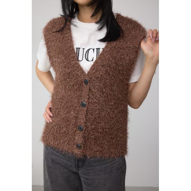 BRN | ラメフェザーVネックニットベスト | AZUL BY MOUSSY