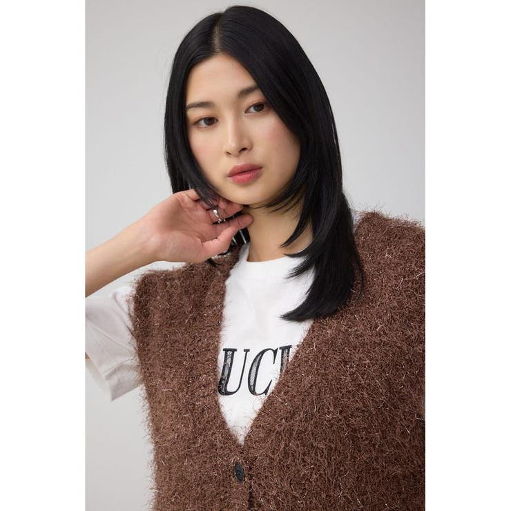 ラメフェザーVネックニットベスト | AZUL BY MOUSSY | 詳細画像20 