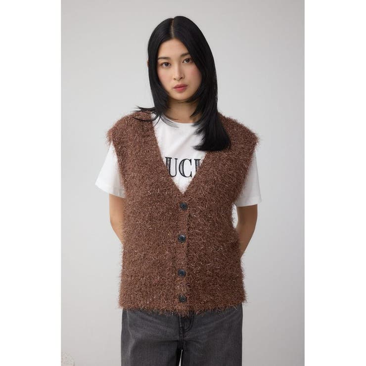 ラメフェザーVネックニットベスト | AZUL BY MOUSSY | 詳細画像21 