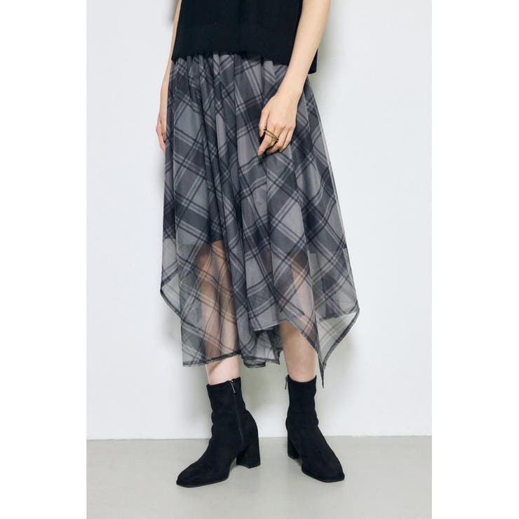 シアーチェックハンカチーフヘムスカート | AZUL BY MOUSSY | 詳細画像1 