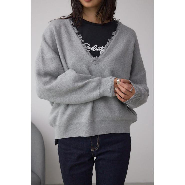 T.GRY | Vネックフリンジスウェッターニット | AZUL BY MOUSSY
