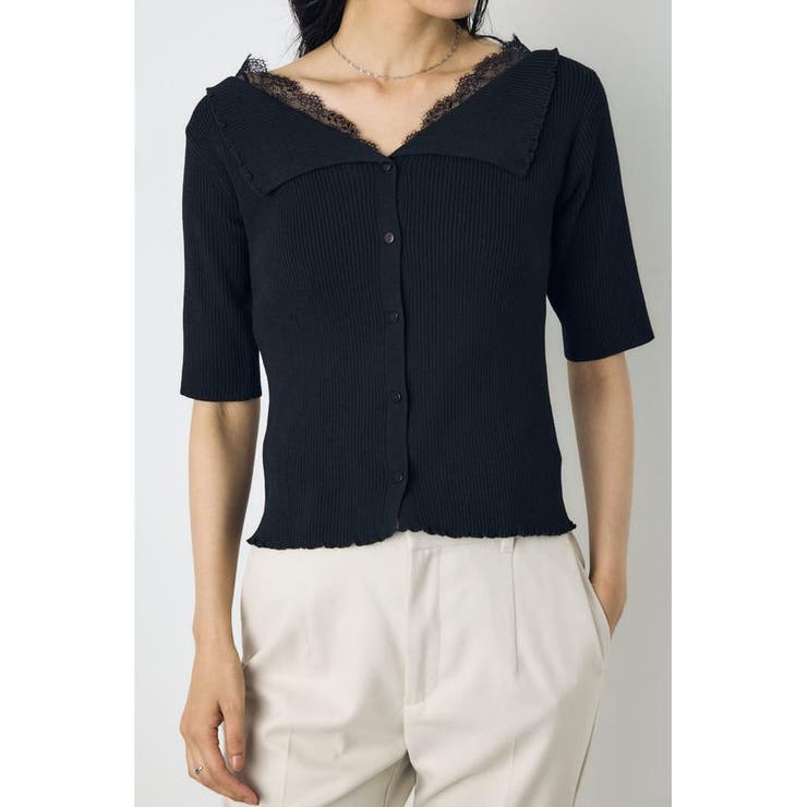 ネックレース5分袖ニットトップス | AZUL BY MOUSSY | 詳細画像2 