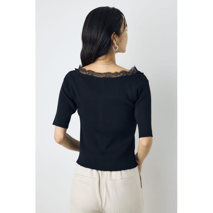 ネックレース5分袖ニットトップス | AZUL BY MOUSSY | 詳細画像4 