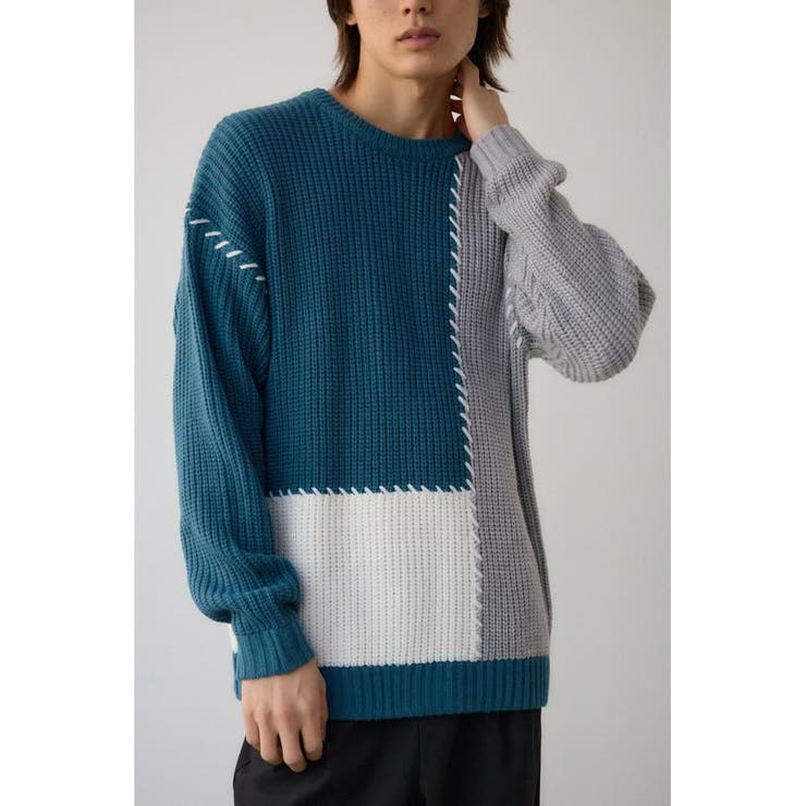 柄BLU5 | スウィッチングブランケットステッチニット | AZUL BY MOUSSY