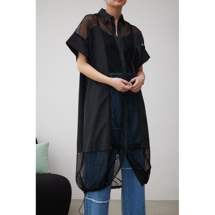 BLK | メッシュロングシャツブルゾン | AZUL BY MOUSSY