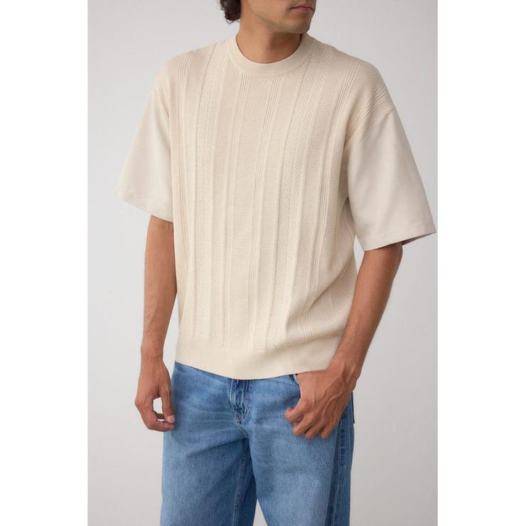 L/BEG1 | フェイクスウェード切替ニットトップス | AZUL BY MOUSSY