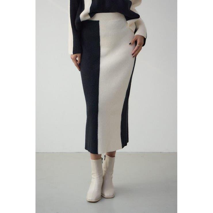 BLK | バイカラーIラインニットスカート | AZUL BY MOUSSY