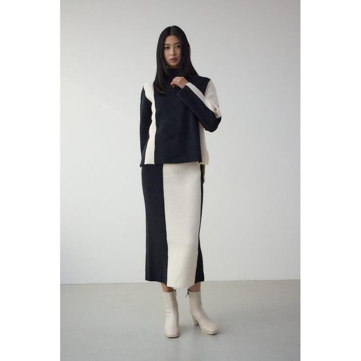 バイカラーIラインニットスカート | AZUL BY MOUSSY | 詳細画像2 